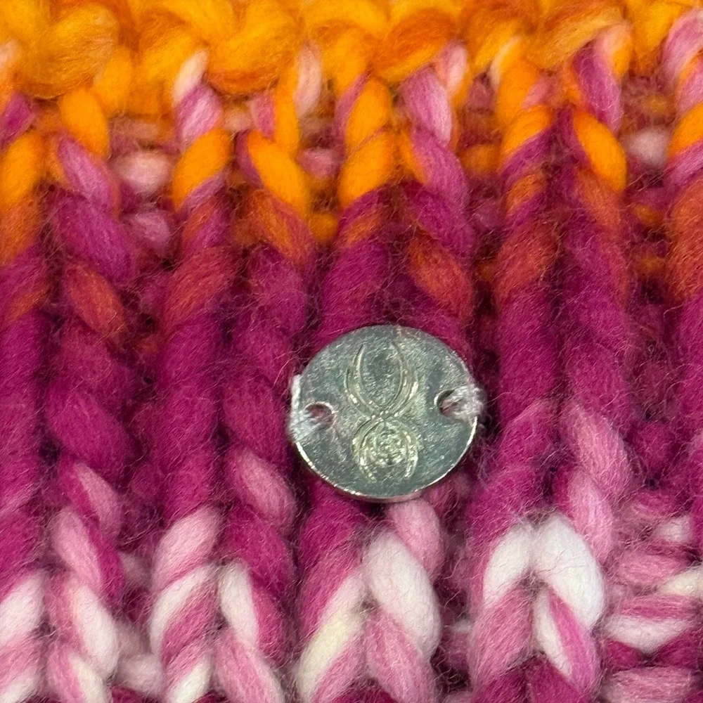 NEW Spyder Cute Multicolor Knit Soft Beanie with Pom-Pom - PINK, ORANGE & WHITE